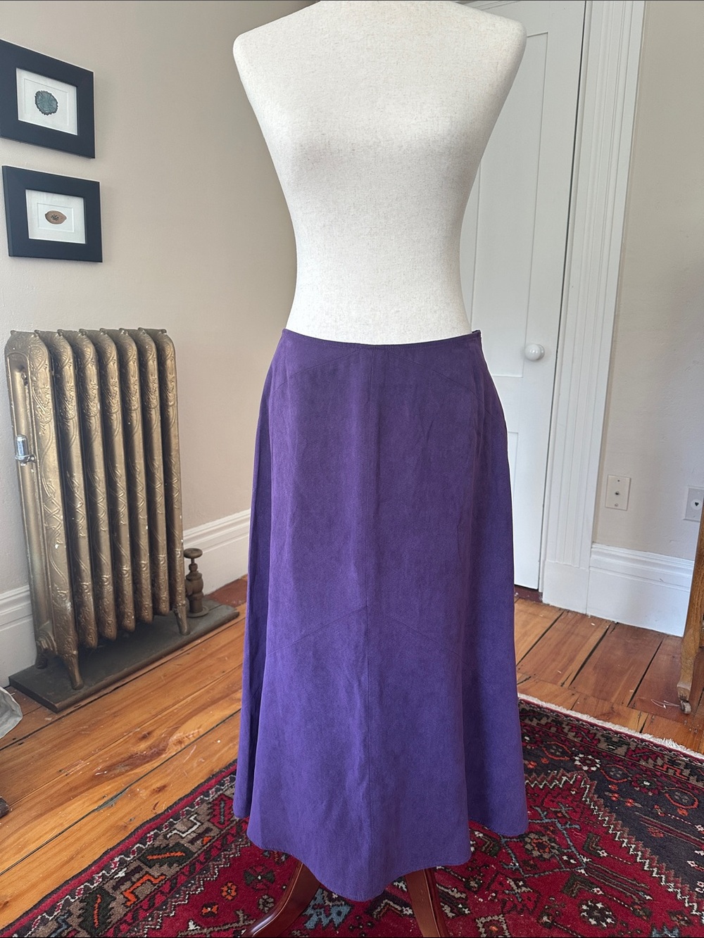 Eggplant Purple Faux Suede A Line Midi Boot Skirt